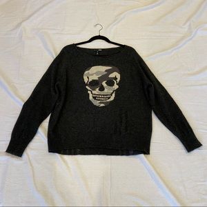 Aqua distressed cashmere skull sweater